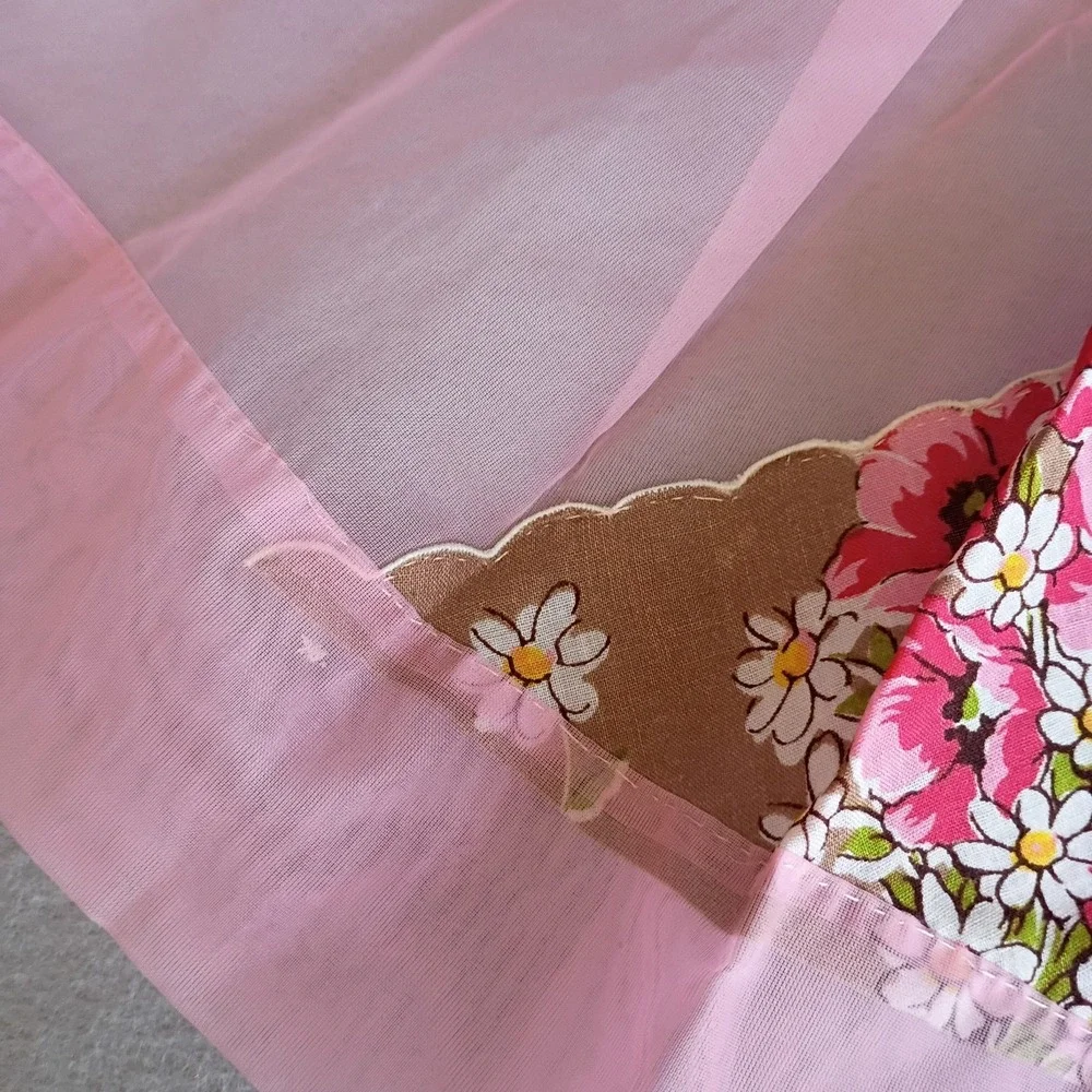 Vintage Handmade‎ Half Apron Sheer Pink Floral Shabby Chic Cottagecore Cute